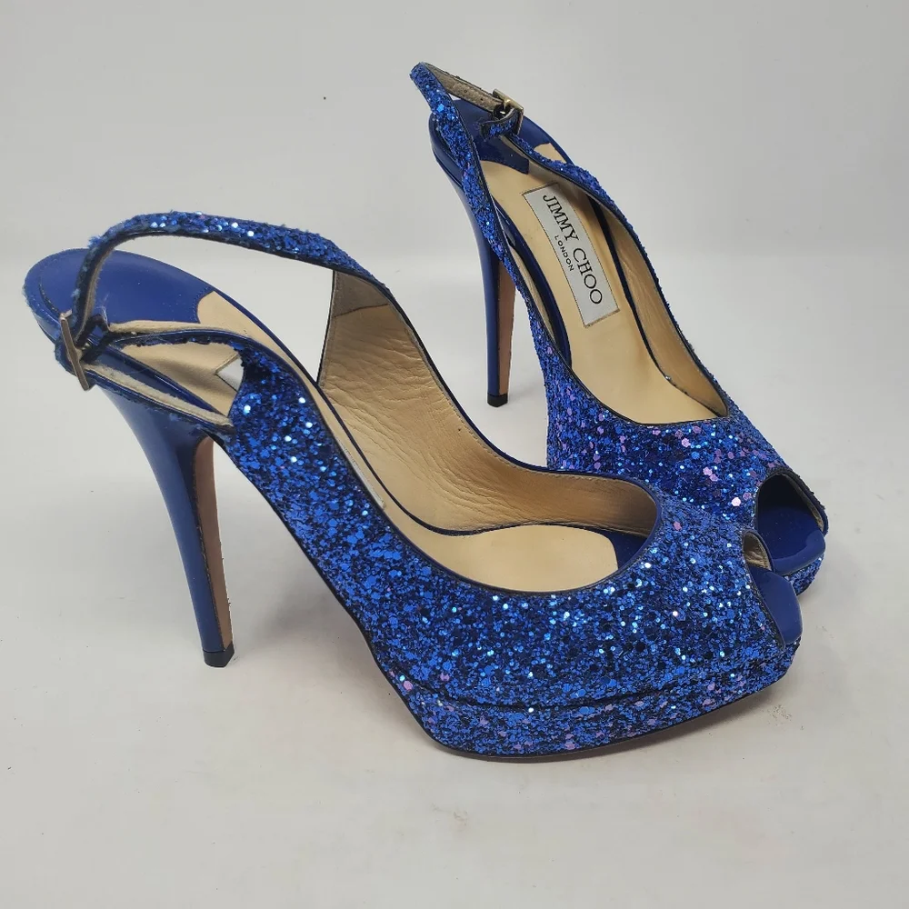 Jimmy Choo Blue Glitter Pumps